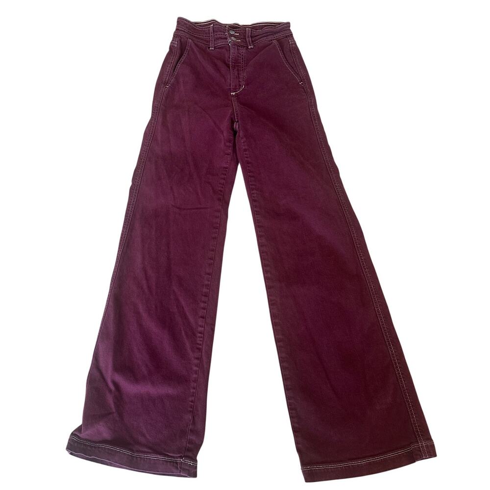 Joe's Jeans Burgundy Wide Leg SIZE 25 Denim High Waisted Long Fall Designer $248 - Picture 10 of 15